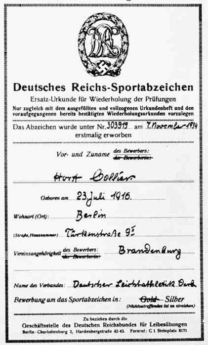 German National Sport Badge award document